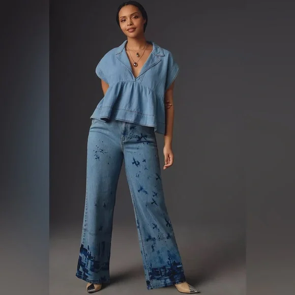 Manel Villalonga Pilcro Anthropologie Eventide Trouser High-Rise Wide-Leg Jeans - Picture 2 of 11